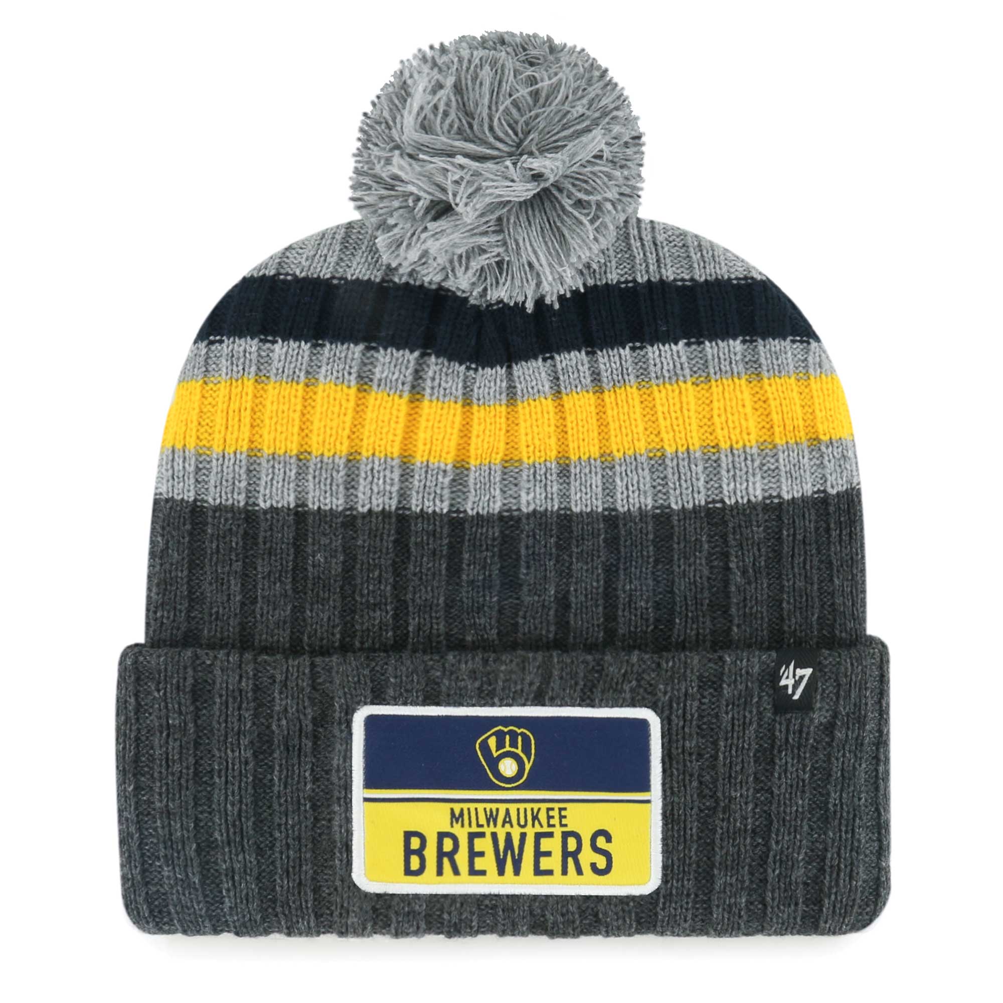 Milwaukee Brewers Jerseys Shop – mens milwaukee brewers 47 gray stack cuffed knit hat with pom Baseball Jerseys and Caps