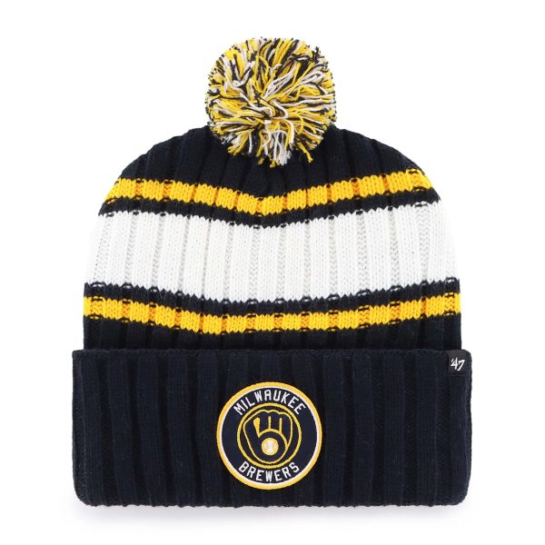 Milwaukee Brewers Jerseys Shop – mens milwaukee brewers 47 navy plateau cuffed knit hat with pom Baseball Jerseys and Caps