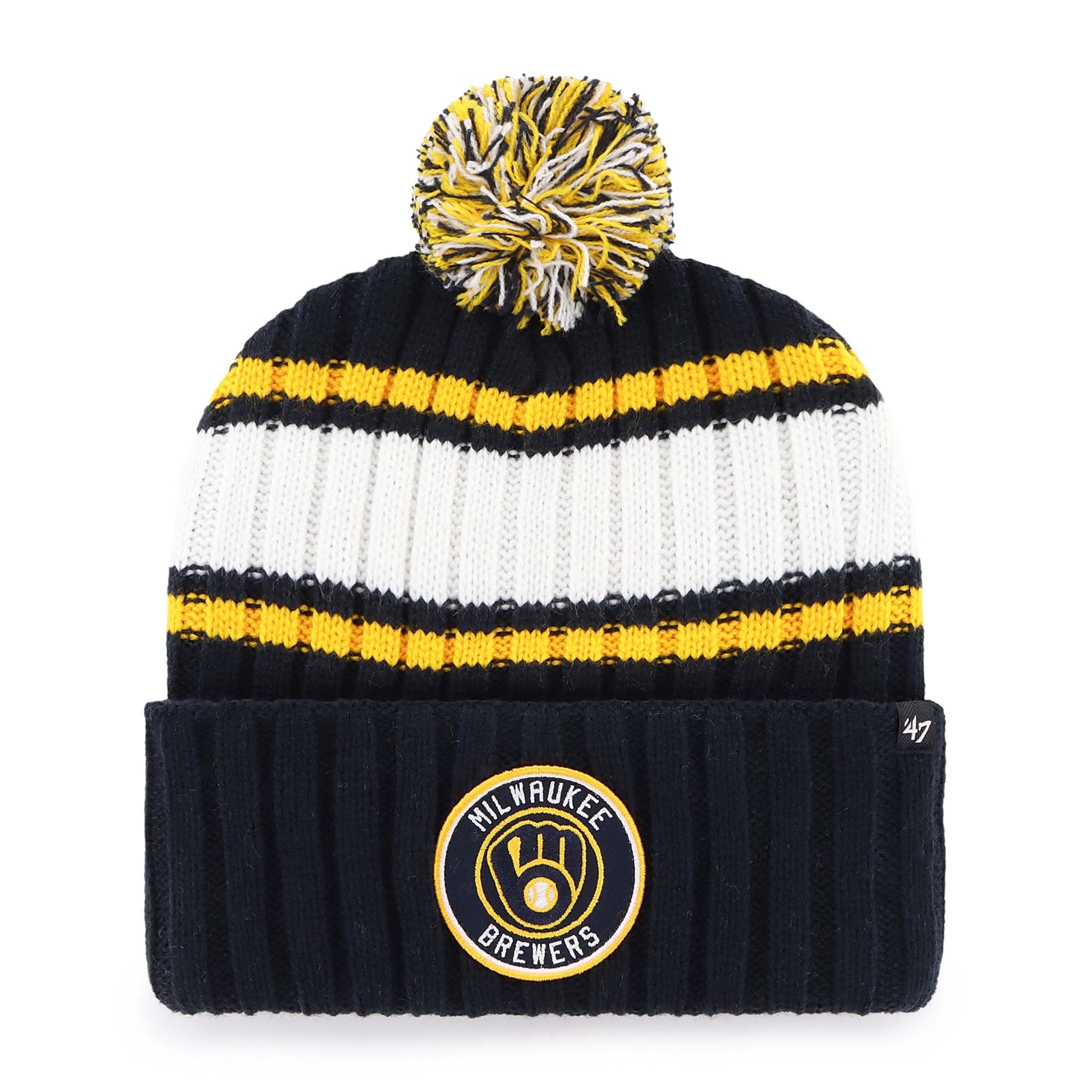 Milwaukee Brewers Jerseys Shop – mens milwaukee brewers 47 navy plateau cuffed knit hat with pom Baseball Jerseys and Caps