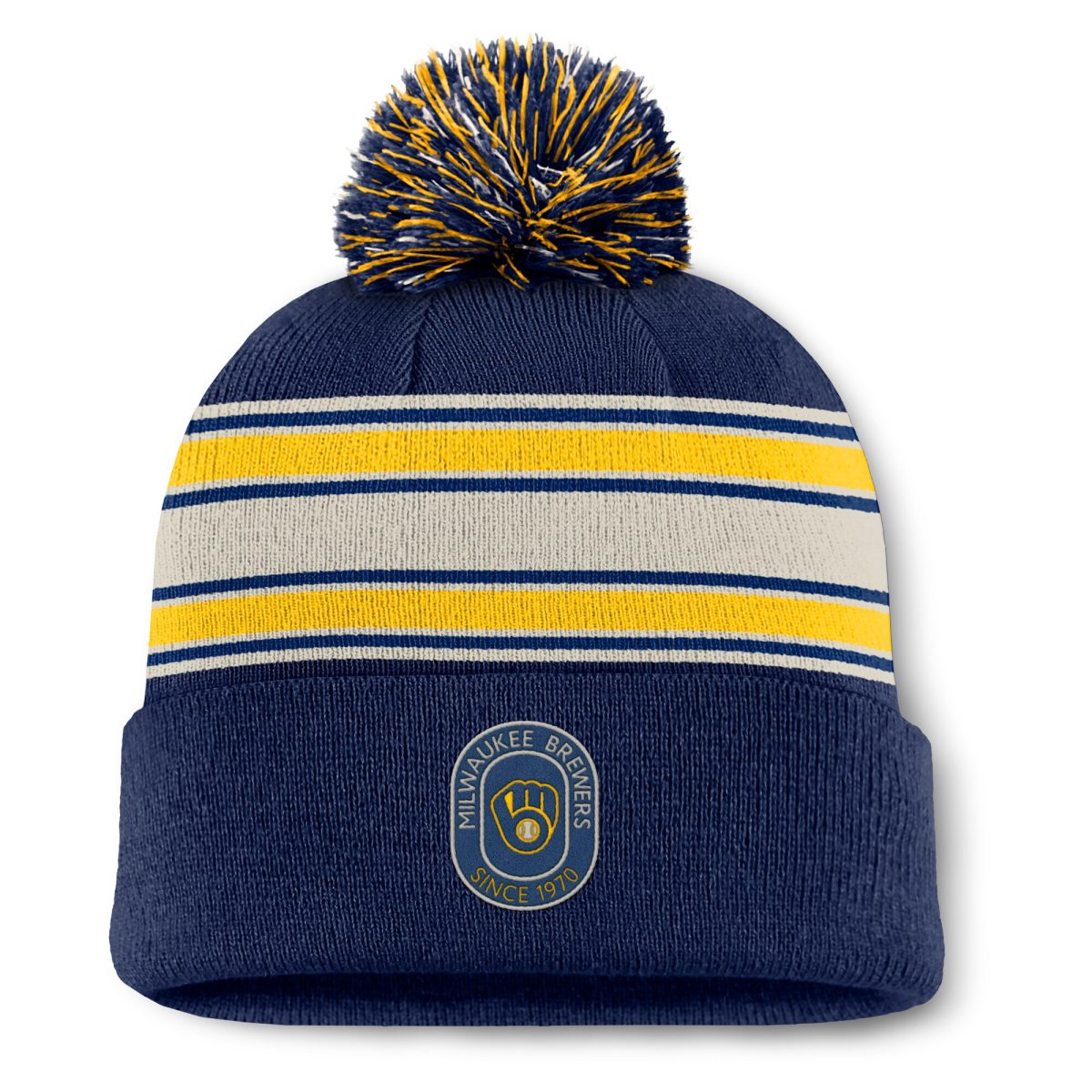 Milwaukee Brewers Jerseys Shop – mens milwaukee brewers fanatics navy fundamental patch cuffed knit hat with pom Baseball Jerseys and Caps