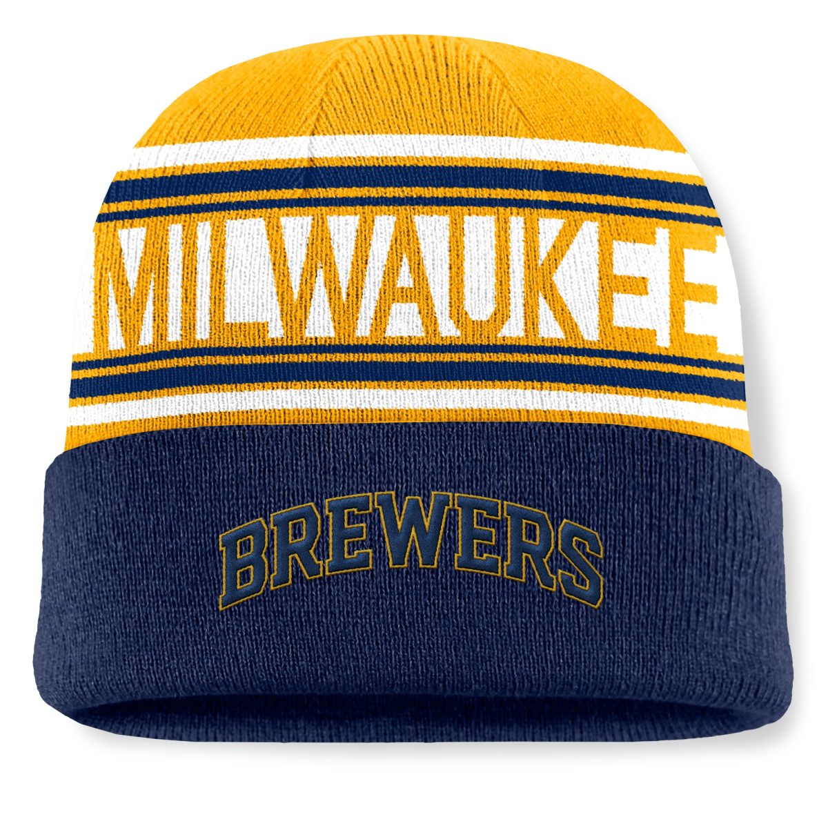 Milwaukee Brewers Jerseys Shop – mens milwaukee brewers fanatics navy fundamental team stripe cuffed knit hat Baseball Jerseys and Caps
