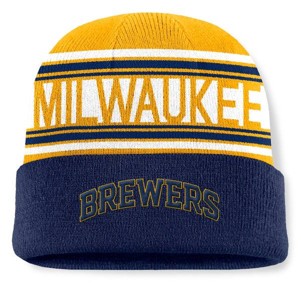 Milwaukee Brewers Jerseys Shop – mens milwaukee brewers fanatics navy fundamental team stripe cuffed knit hat Baseball Jerseys and Caps