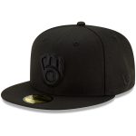 Milwaukee Brewers Jerseys Shop – mens milwaukee brewers new era black black on black 59fifty fitted hat Baseball Jerseys and Caps