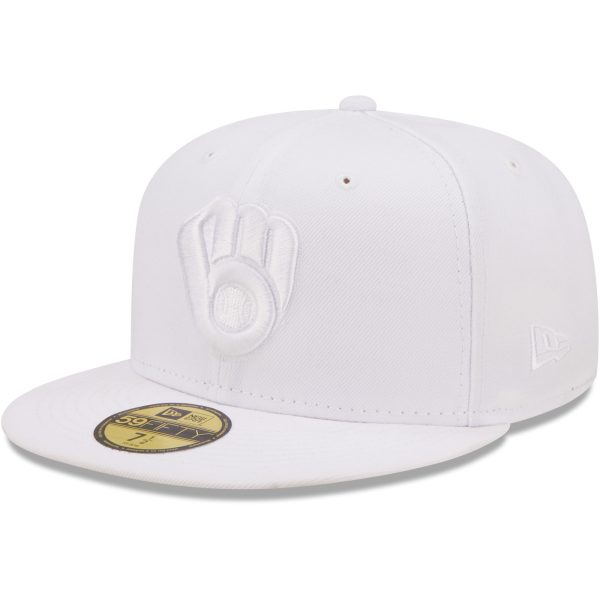 Milwaukee Brewers Jerseys Shop – mens milwaukee brewers new era white on white 59fifty fitted hat Baseball Jerseys and Caps